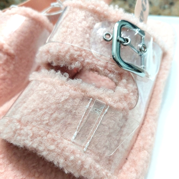 NWT Juicy Couture Slipper Slide Faux Fur Sherpa Sandal Blush Pink 9 Griffin - Picture 3 of 8